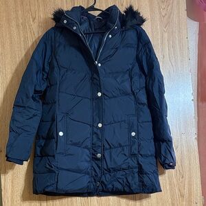 Tommy Hilfiger Navy Puffer Jacket with Faux Fur Hood